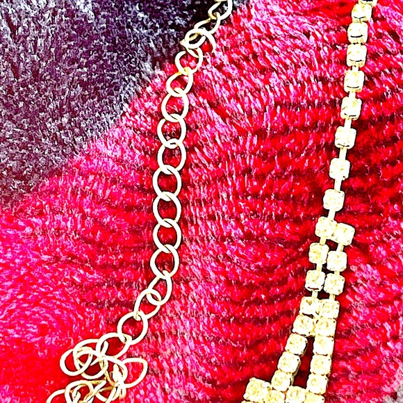 Rhinestone necklace bib style vtg angular geometric HTF clear design Silvertone - Picture 6 of 10